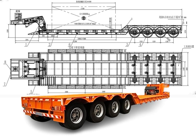 4 Axle 100 Ton Lowboy Gooseneck Trailer for Sale in Sierra Leone